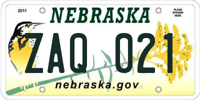 NE license plate ZAQ021