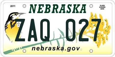 NE license plate ZAQ027