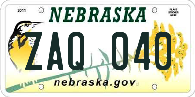 NE license plate ZAQ040