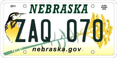 NE license plate ZAQ070