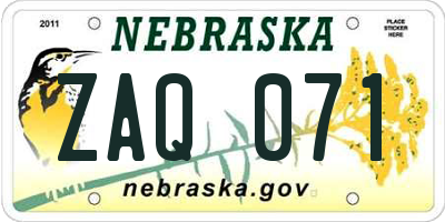 NE license plate ZAQ071