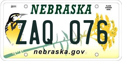 NE license plate ZAQ076