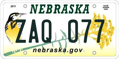 NE license plate ZAQ077