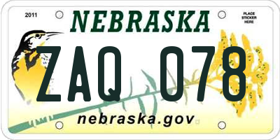 NE license plate ZAQ078