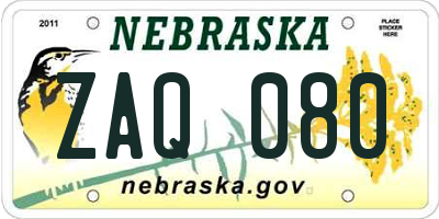 NE license plate ZAQ080
