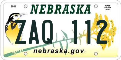 NE license plate ZAQ112