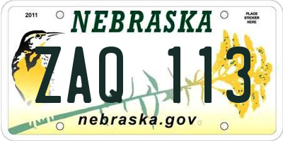 NE license plate ZAQ113