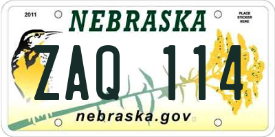 NE license plate ZAQ114