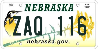 NE license plate ZAQ116