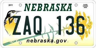 NE license plate ZAQ136