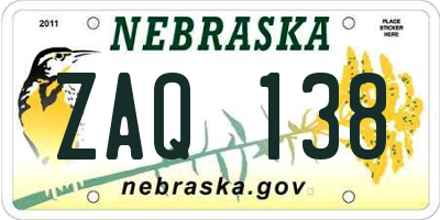 NE license plate ZAQ138
