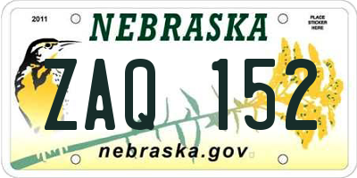 NE license plate ZAQ152
