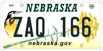 NE license plate ZAQ166