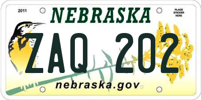 NE license plate ZAQ202