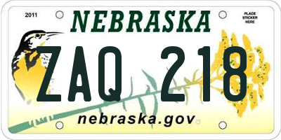 NE license plate ZAQ218