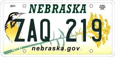 NE license plate ZAQ219