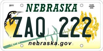 NE license plate ZAQ222