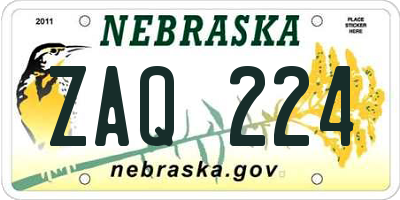 NE license plate ZAQ224