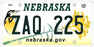 NE license plate ZAQ225