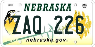 NE license plate ZAQ226