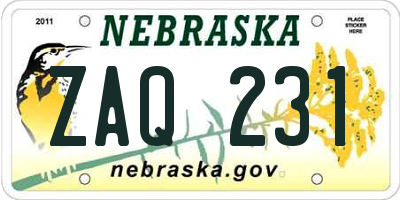 NE license plate ZAQ231