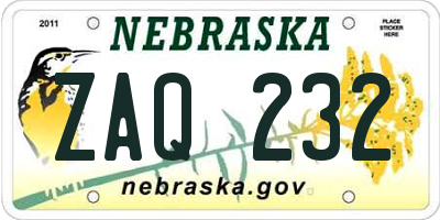 NE license plate ZAQ232