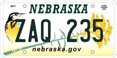NE license plate ZAQ235