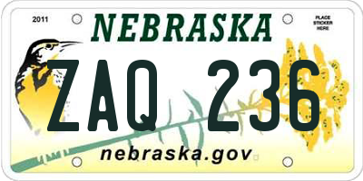 NE license plate ZAQ236