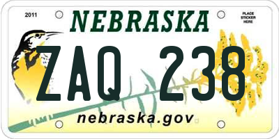 NE license plate ZAQ238