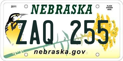 NE license plate ZAQ255