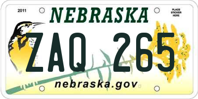 NE license plate ZAQ265