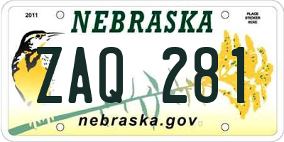 NE license plate ZAQ281