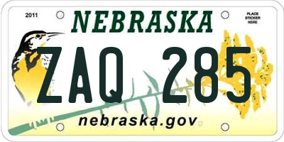 NE license plate ZAQ285