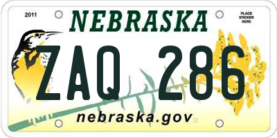 NE license plate ZAQ286