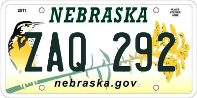 NE license plate ZAQ292