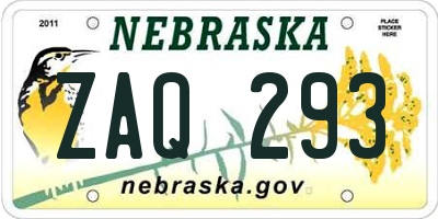 NE license plate ZAQ293