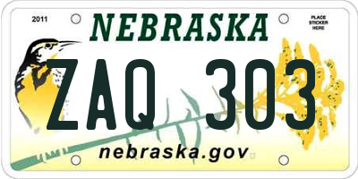 NE license plate ZAQ303