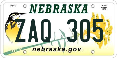 NE license plate ZAQ305