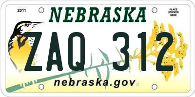 NE license plate ZAQ312