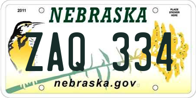 NE license plate ZAQ334
