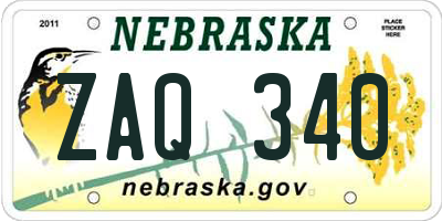 NE license plate ZAQ340
