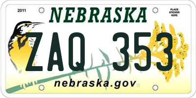 NE license plate ZAQ353