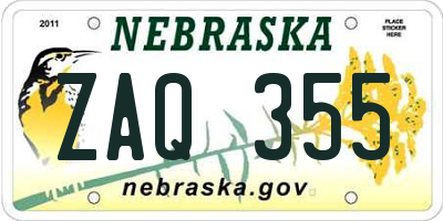 NE license plate ZAQ355