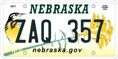 NE license plate ZAQ357