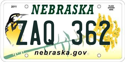 NE license plate ZAQ362