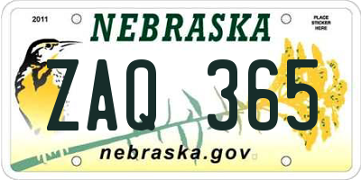 NE license plate ZAQ365