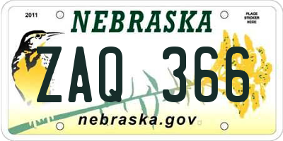 NE license plate ZAQ366