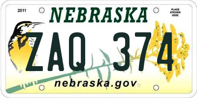 NE license plate ZAQ374