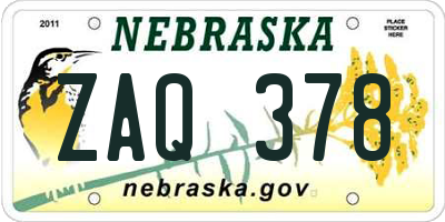 NE license plate ZAQ378