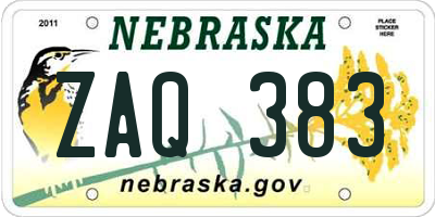 NE license plate ZAQ383